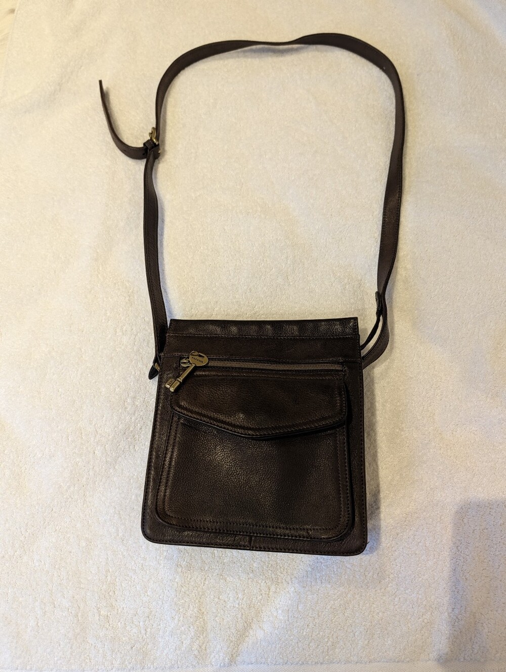 Vintage Fossil 1954 Espresso Dark Brown Genuine Leather Crossbody Bag